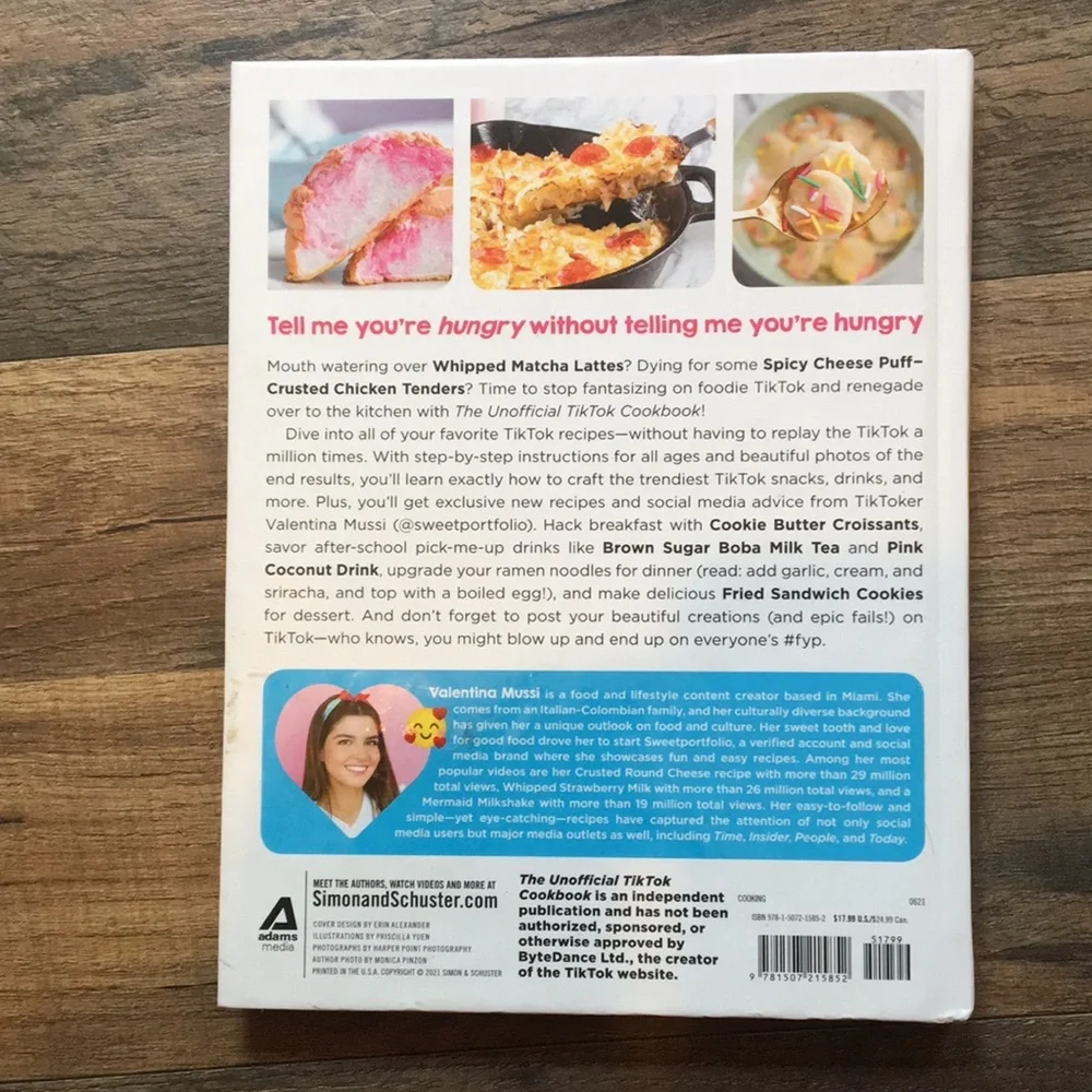 The Unofficial TikTok Cookbook Hard Cover with Colorful Food Photos Fun Recipes